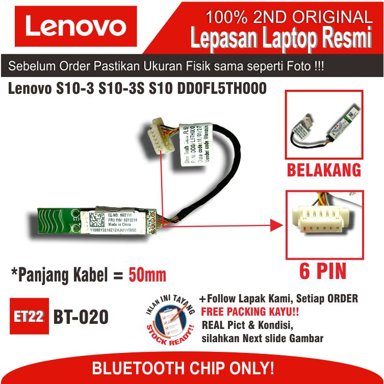 Jual ET22 BT020 Internal Bluetooth Card Bluetooth Chip Laptop Notebook Lenovo S103 S103S S10