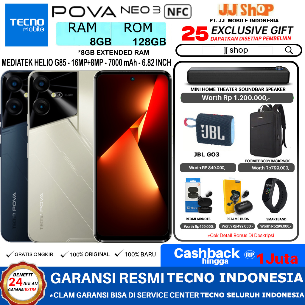 Jual TECNO POVA NEO 3 NFC RAM 8GB+8GB* ROM 128GB 8/128 GB GARANSI RESMI ...