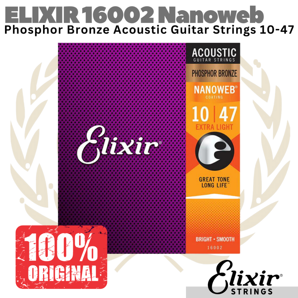 Jual ELIXIR 16002 Nanoweb Phosphor Bronze Acoustic Guitar Strings 10-47 ...