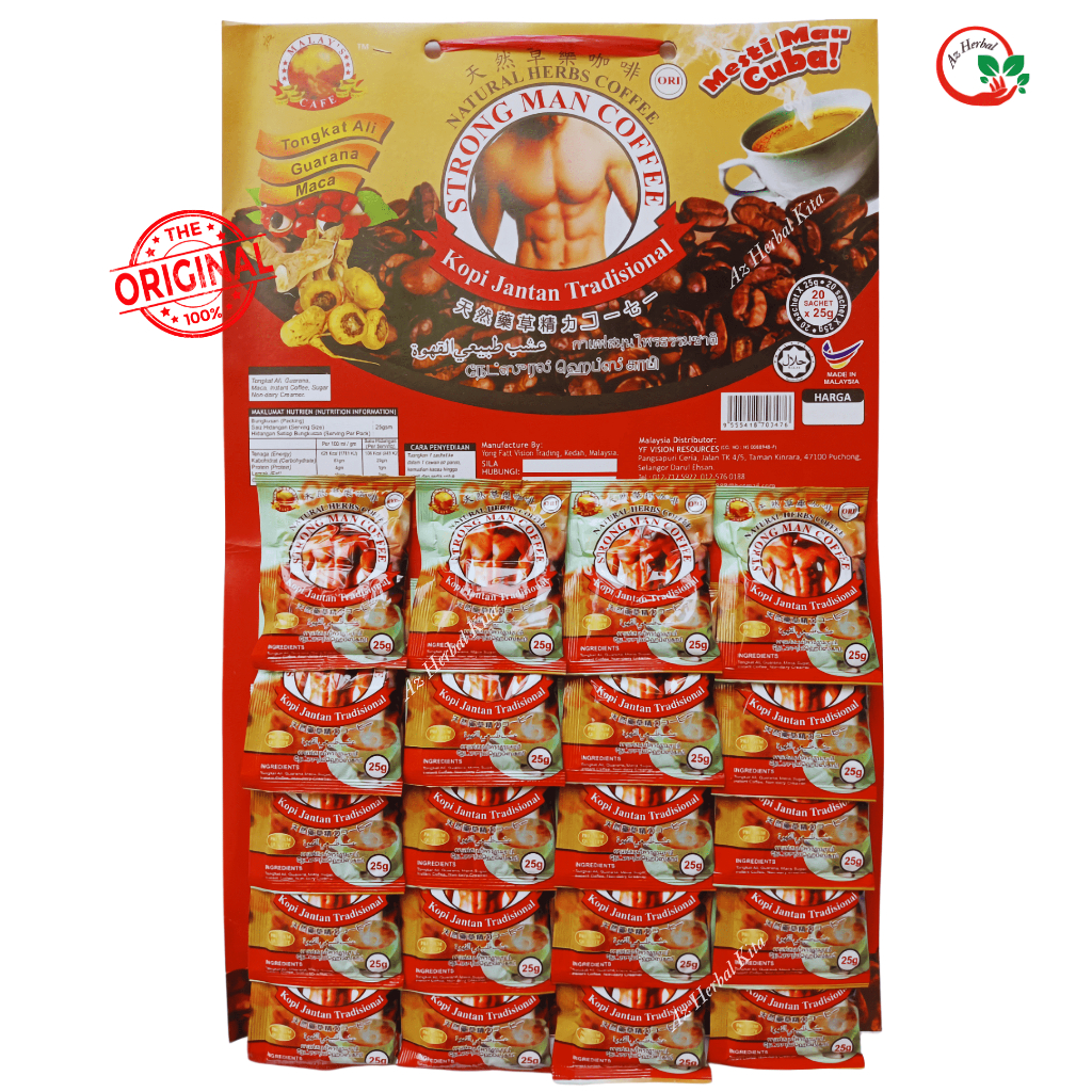 Jual Kopi Strong Man Semula Jadi Malaysia 1 Hanger Isi 20 Sachet