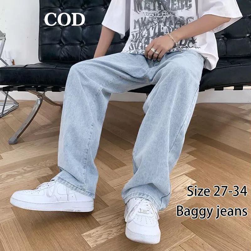 Jual Celana jeans pria baggy pants korean style oversize loose blue