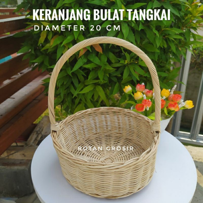 Jual Keranjang Rotan Bulat Tangkai Diameter 20 cm | Shopee Indonesia