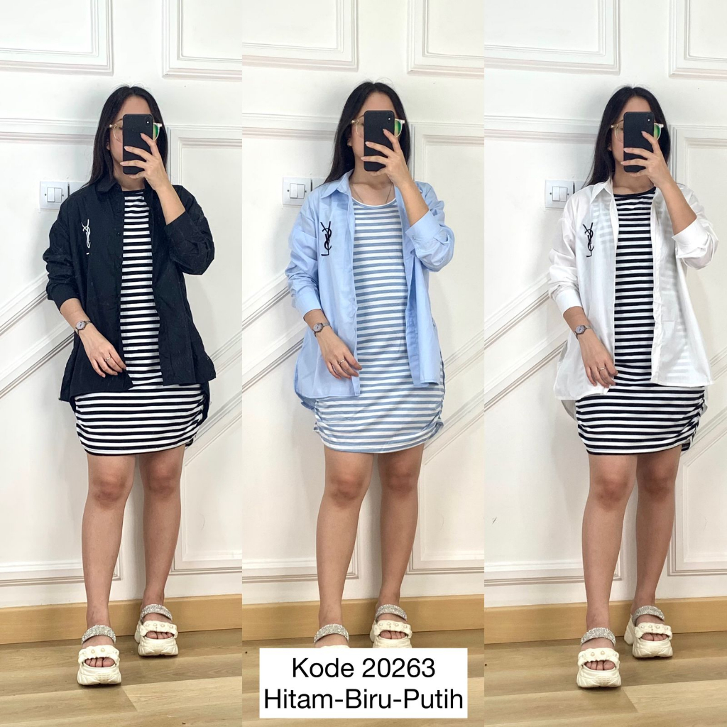Jual 20263 DRESS MINI 2IN1 CLASSIC MIX KEMEJA OVERSIZED POLOS TANGAN ...
