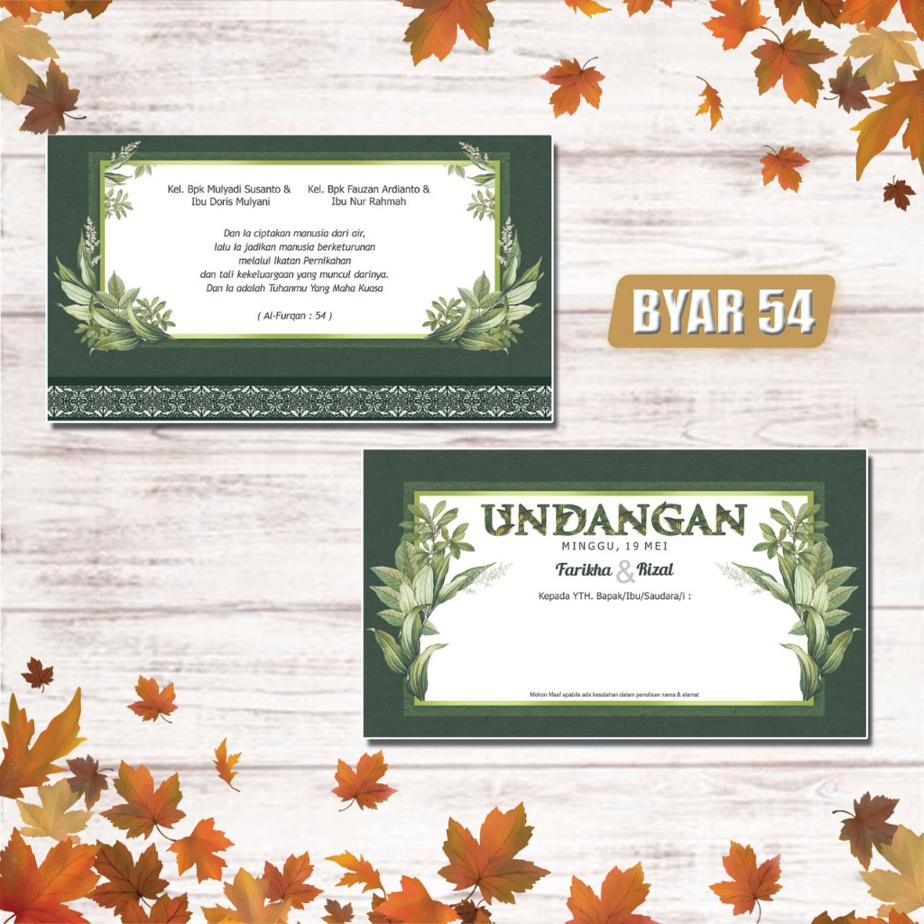 Jual Blangko Undangan atau Kertas Undangan Byar 54 Bahan BC, Free ...