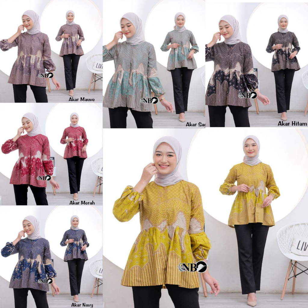 Jual Blouse Batik Lengan Balon Kekinian Motif Liris Terbaru Modern