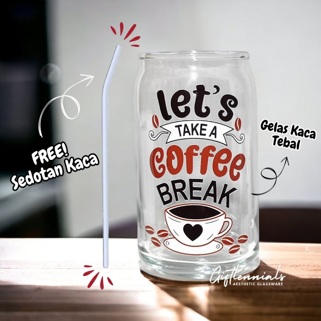 Jual Gelas Kaca Aesthetic Motif Lets Take A Coffee Break Gelas Estetik Cup Mug Ala Cafe 6490