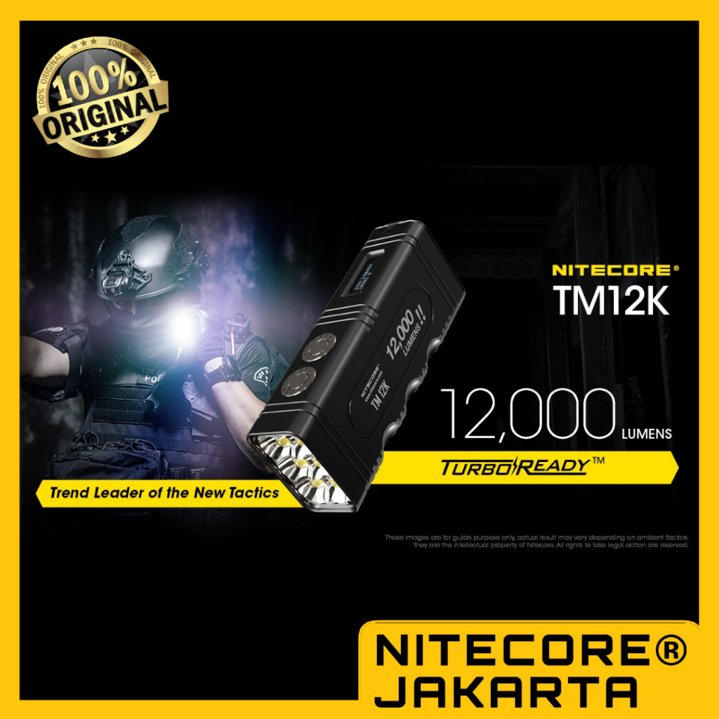 NITECORE TM12K Torcia LED Ricaricabile USB 12000 Lumen, Batteria 18650, Alluminio Nero IP68