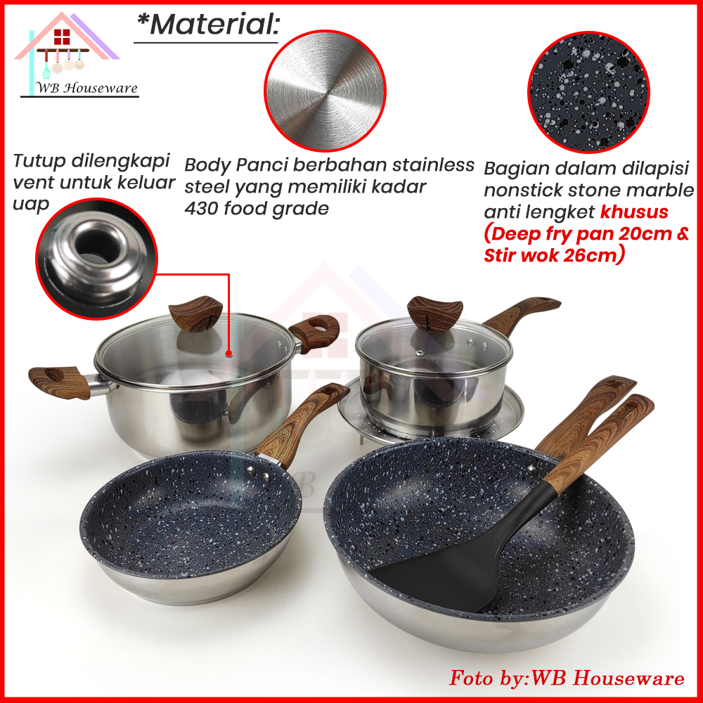 Jual SUPRA panci 8pcs stainless cookware set stone series / panci masak ...