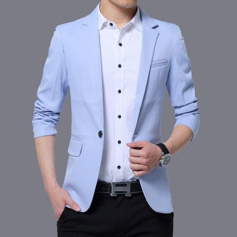 Jual Jas Pria Warna Biru Muda Slim Fit Jas Wisuda Jas Kerja Jas