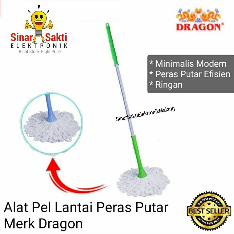 Jual Alat Pel Lantai Peras Putar Mop Dragon Murah Non Otomatis Ringan Katun Obor Sinar Sakti