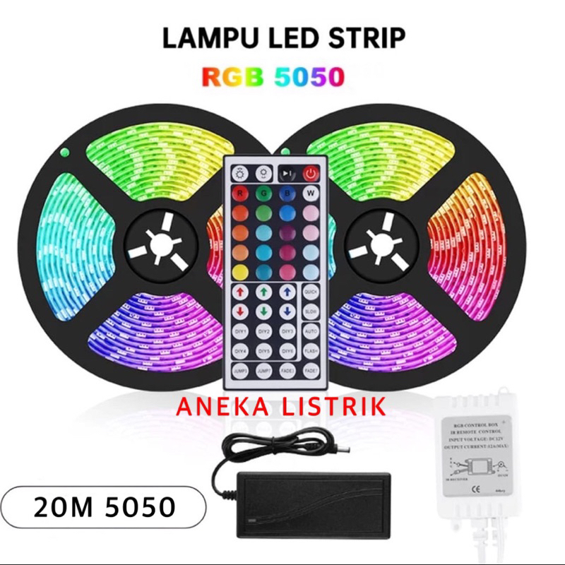 Jual Paket Lampu Led Strip 5050 3528 2835 Rgb 5m 10m Ip44 Ip33 Rgb Remote Lampu Hias Warna Warni 