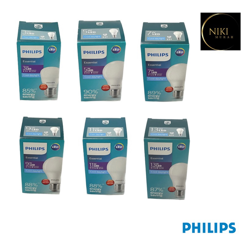 Jual Led Philips Essential 3W, 5W, 7W, 9W, 11W, 13W PUTIH/DAYLIGHT ...