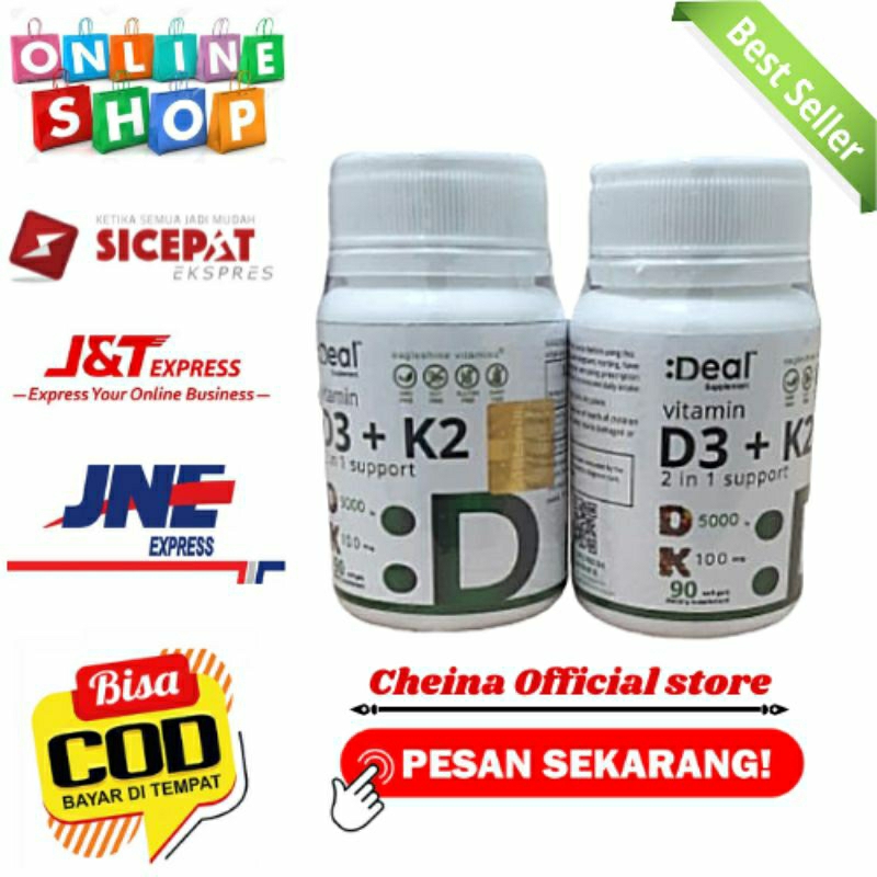 Jual Deal Vitamin D3 + K2 2 in 1 Support D 5000iu K 100mcg 90 Softgel