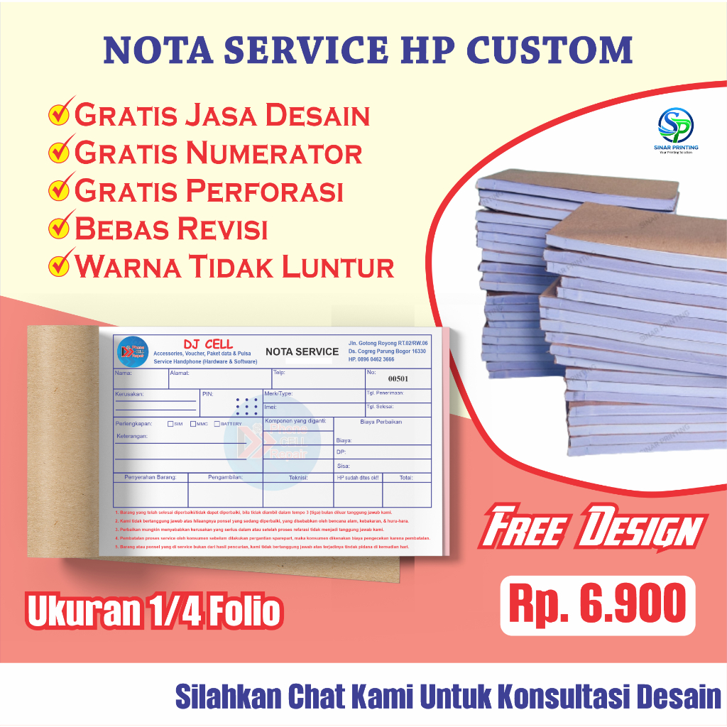 Jual CETAK NOTA SERVICE HP CUSTOM 1 RANGKAP 2 RANGKAP - NOTA KONTER ...