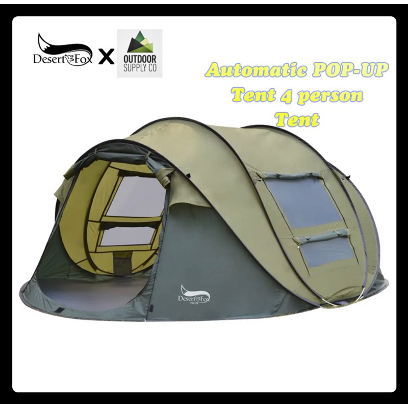 Desert&Fox Outdoor Travel Camp Tent Beach Automatic Easily Building Tent for 3-4 People(Army Green)