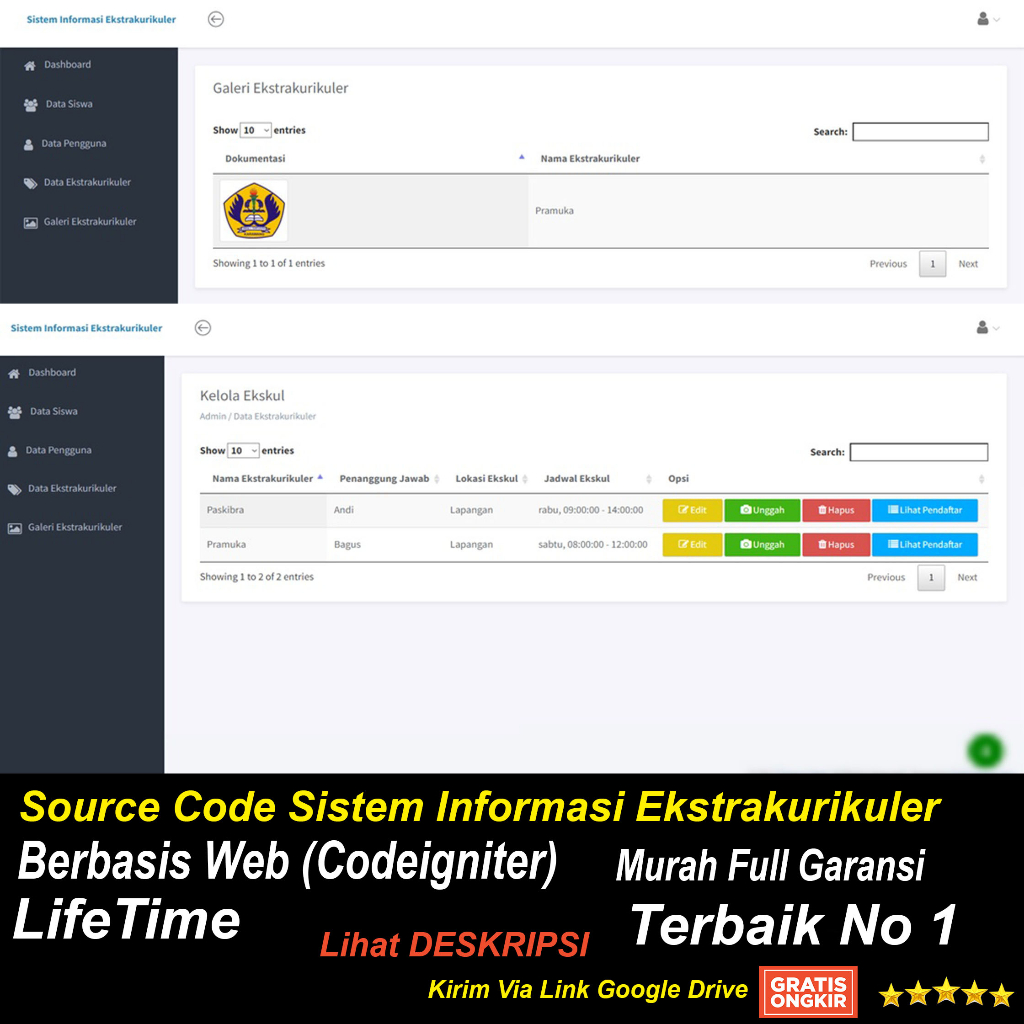 Download Sistem Informasi Ekstrakurikuler Web Codeigniter 