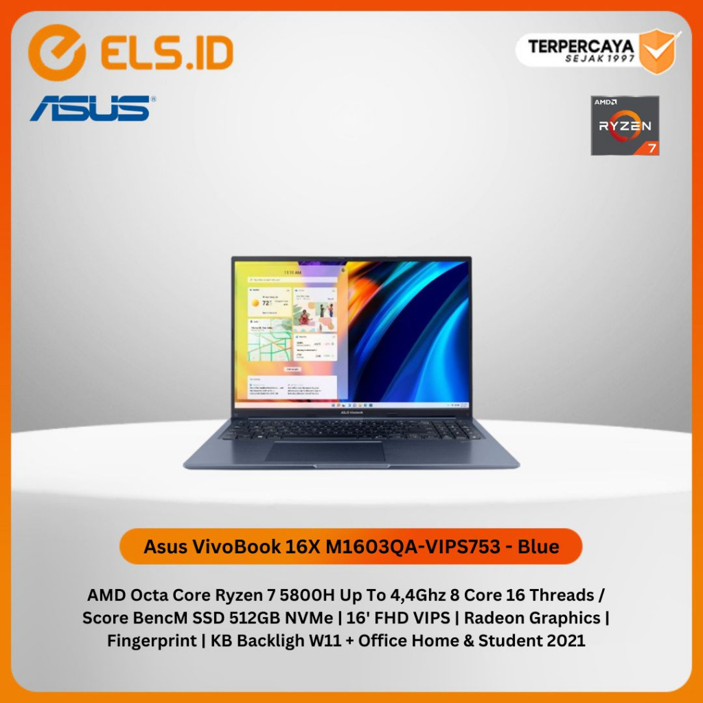 Jual Laptop Asus VivoBook 16X M1603QA-VIPS753 - Blue [Ryzen 7 5800H ...