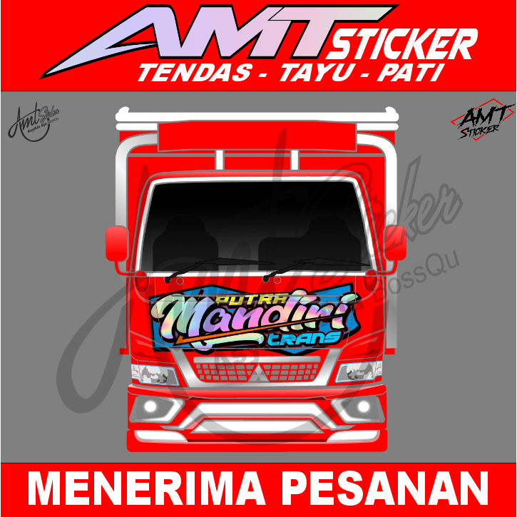 Jual Stiker Kabin Depan Truk Canter - Sticker Tulisan Hologram - Bisa