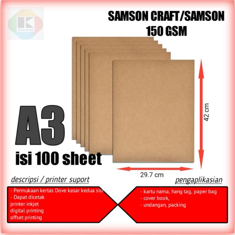 Jual Kertas Samson Craft A3 150gsm Kertas Samson Craft Tebal 150gsm A3 Isi 100 Lembar Shopee 