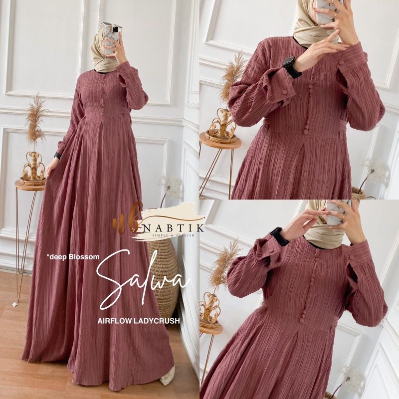 Jual RESTOK Dress Gamis Crinkle Wanita Terbaru Salwa Maxy Lady