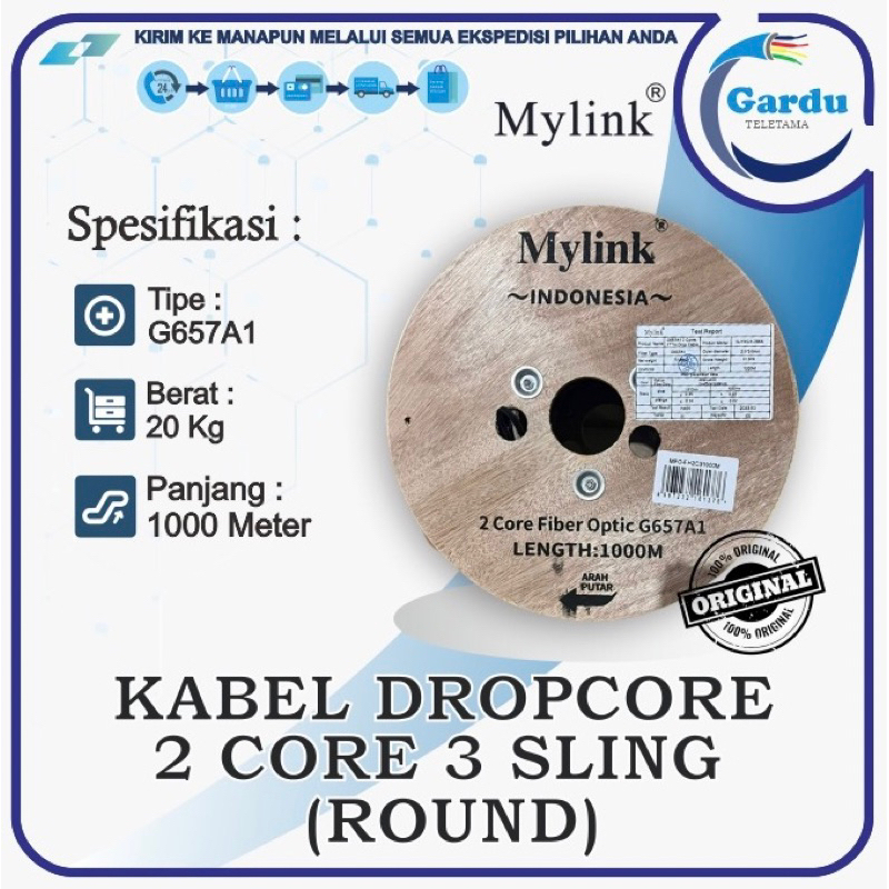 Jual Kabel FO Dropcore 2 Core 3 Sling Round Merk Mylink Panjang 1000M ...