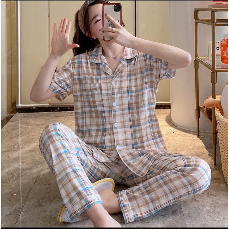 Jual Baju Tidur Wanita Piyama Set Kemeja Celana Panjang Baju Lengan ...