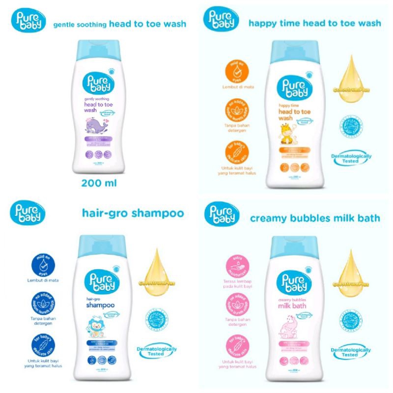 Jual Pure Baby Head to toe Wash/Milk Bath/Hair Gro Shampoo 200ml