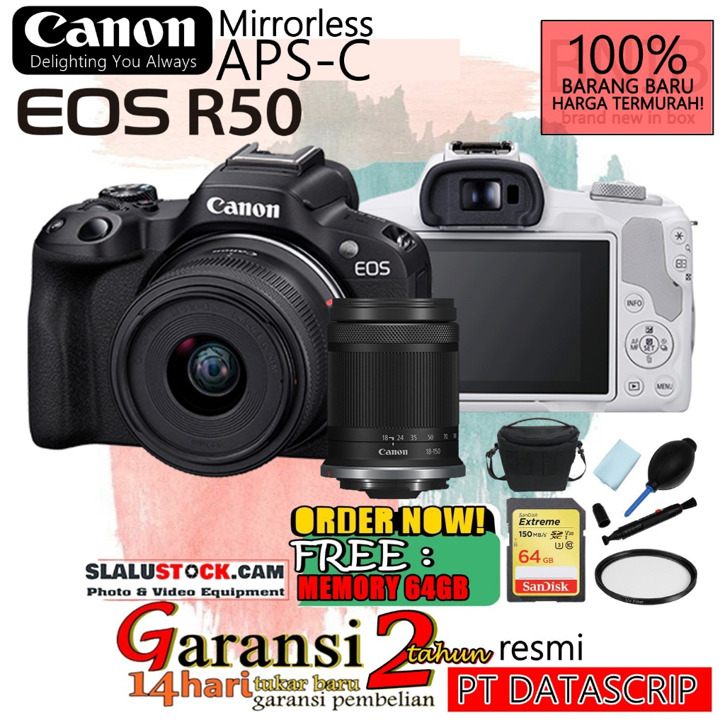 Jual Canon EOS R50 kit RF-S 18-45mm + 55-210mm IS STM Double lens Resmi ...