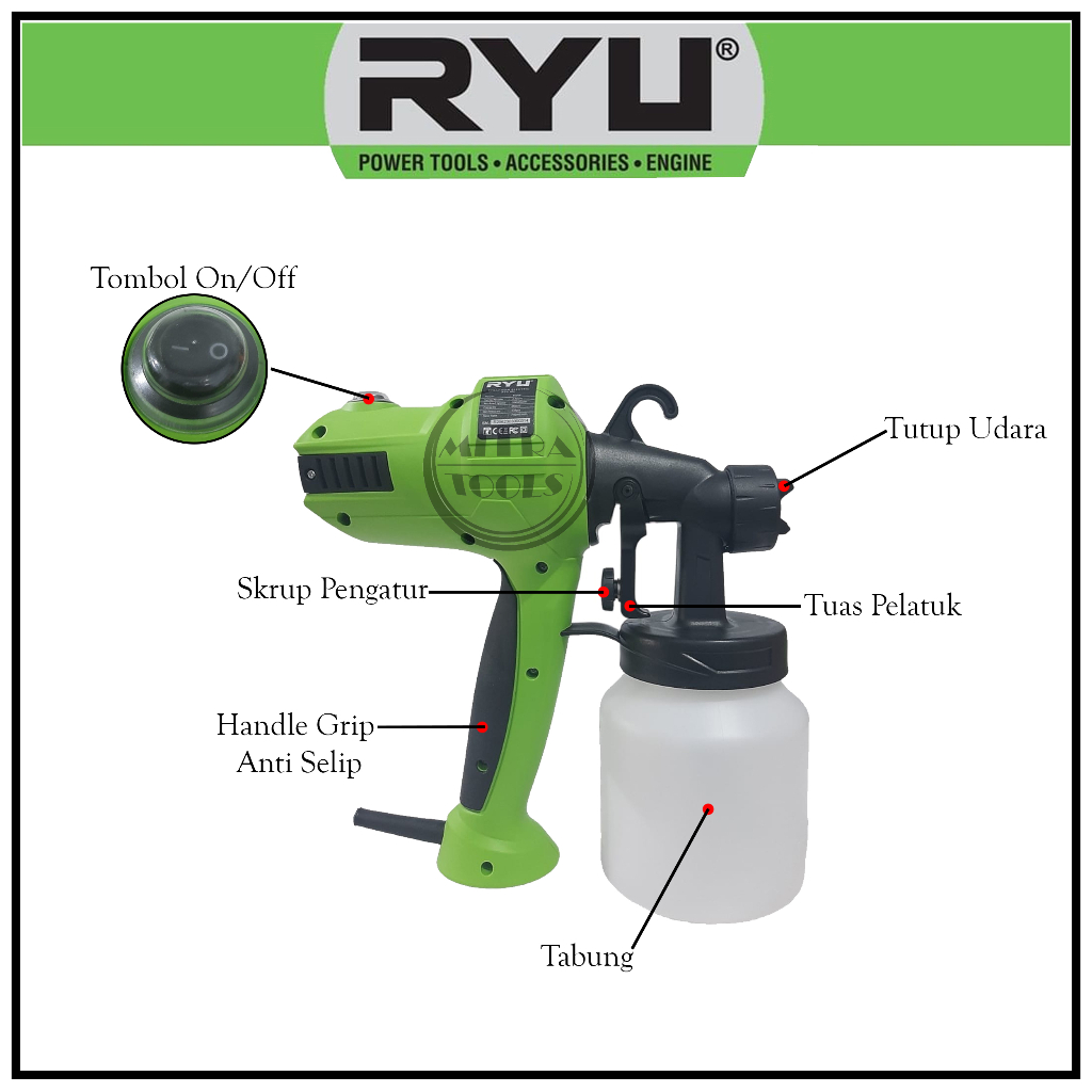Jual RYU RSE 800 Spray Gun Electric / Semprotan Cat Listrik 800ml Power ...