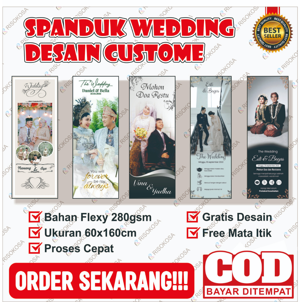 Jual SPANDUK/BANNER WEDING | PERNIKAHAN UKURAN 60x160cm | Shopee Indonesia