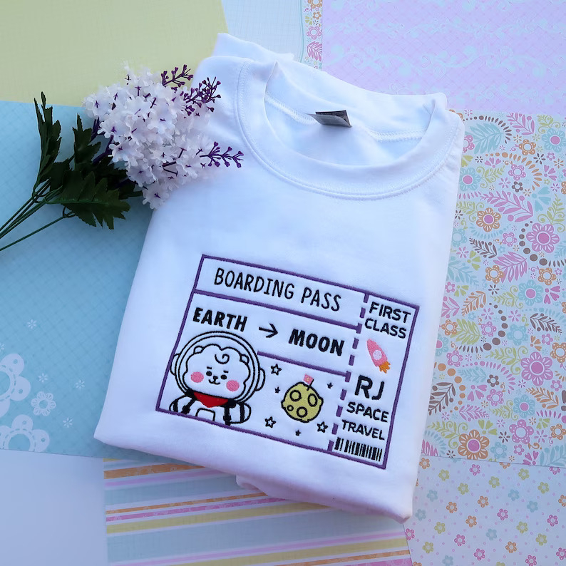 Jual Sweater Crewnecek RJ Moon Boarding pass BT21 BTS Army Kpop Boyband
