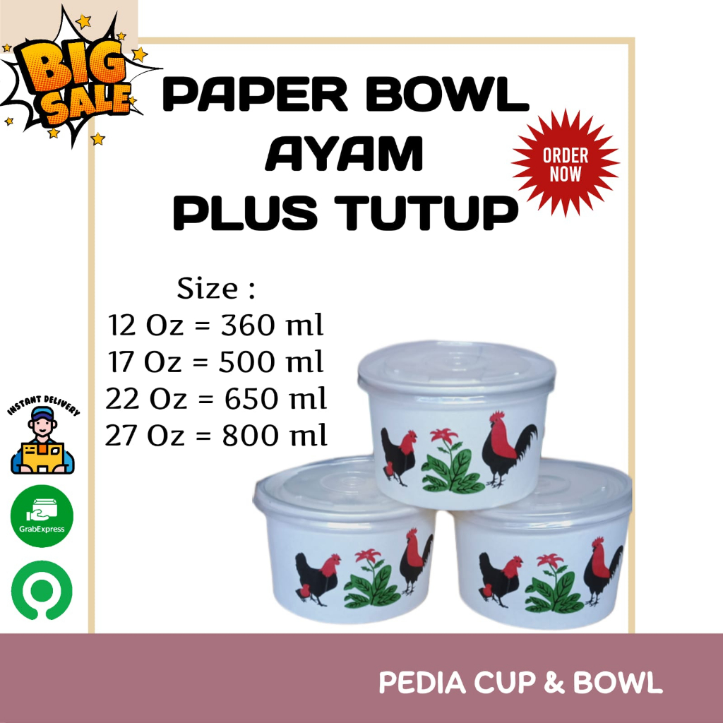 Jual Paper Bowl Ayam Jago Tutup Per Pcs Shopee Indonesia