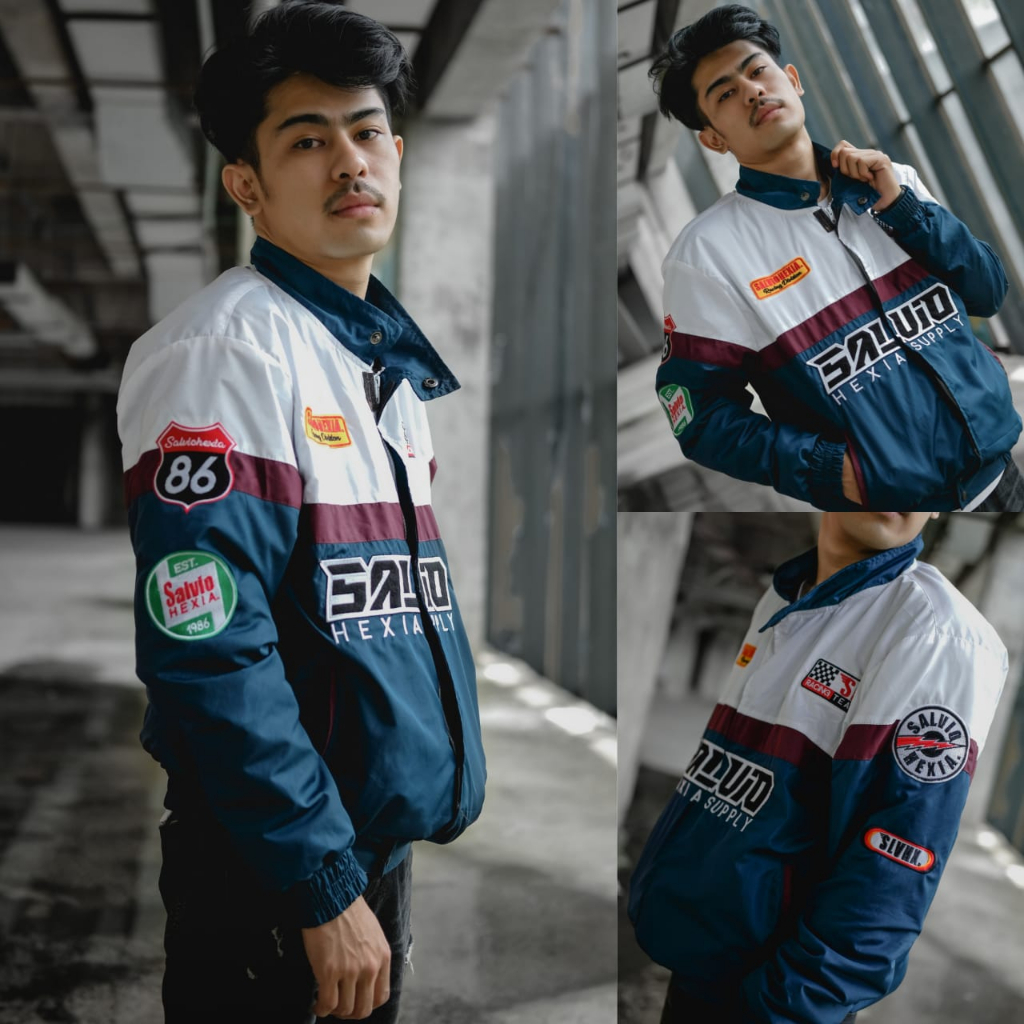 Jual Nascar Jacket Racing Speed Rider Black White Jaket Varsity Pria ...