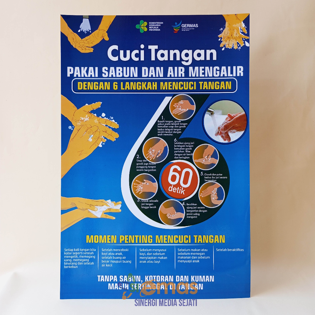 Jual Poster Kesehatan | Poster Cara Cuci Tangan | Poster 6 Langkah Cuci