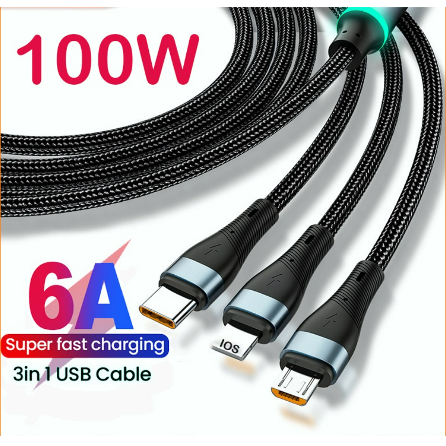 Jual Kabel Data 3in1 100w Fast Charging USB Micro / Type C / IOS ...