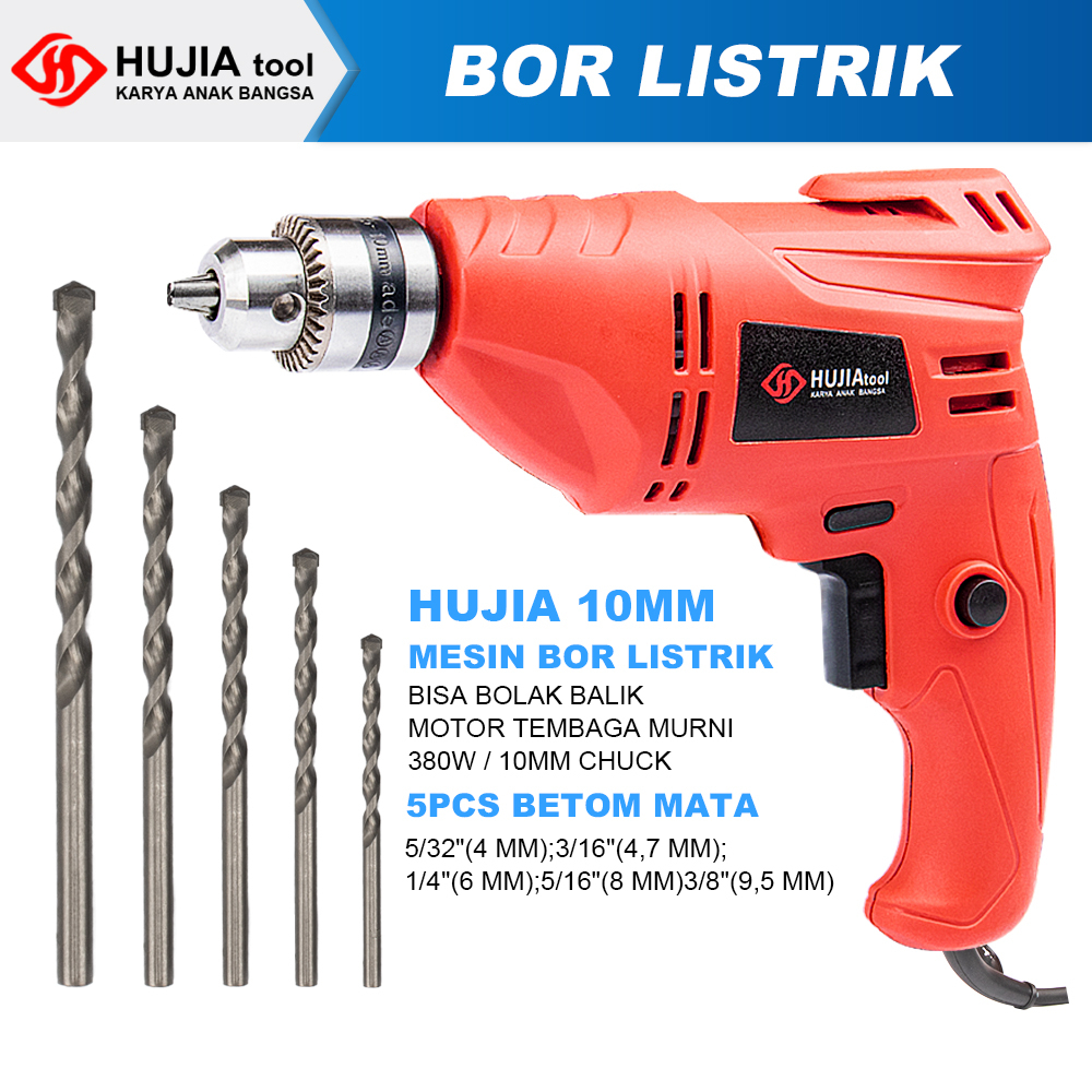 Jual HUJIA 10mm Bor Llistrik Murah 380W Mesin Bor Tembok Bor Tangan ...