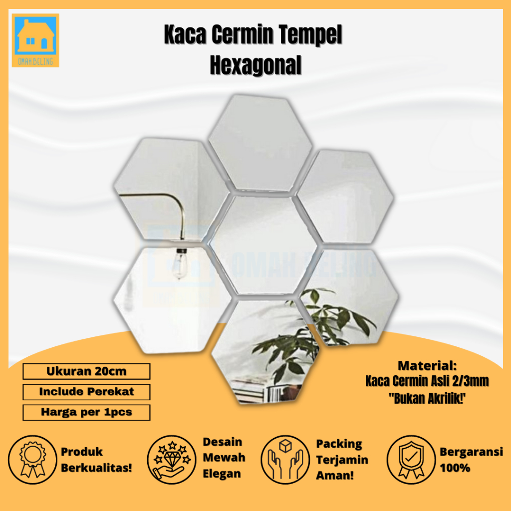 Jual Hexagonal Cermin Tempel Kaca Segi Enam Hexagon Mirror Dekorasi Cermin Dinding Cermin Tempel