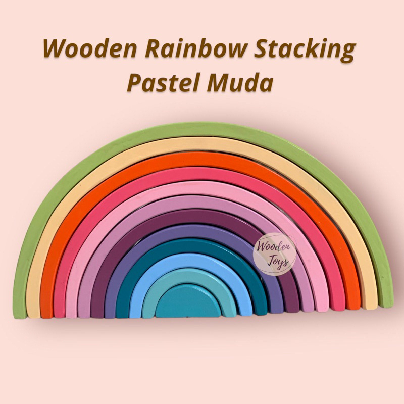 Jual Wooden Toys Rainbow Block 12 / Rainbow Stacker 12 Stack / FREE ...