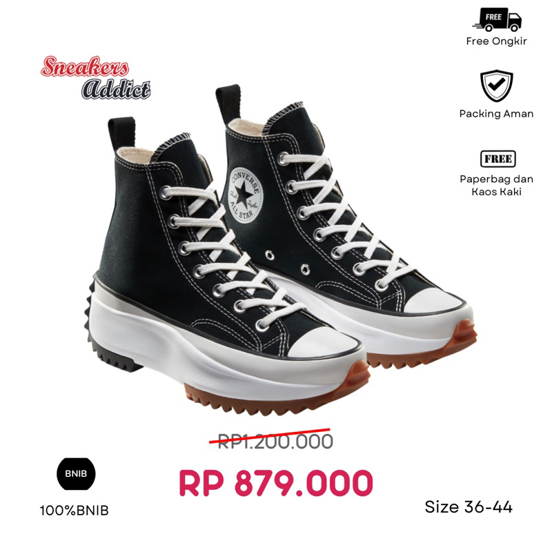 Jual Sepatu Converse High Run Star Hike Lugged Black And White Original