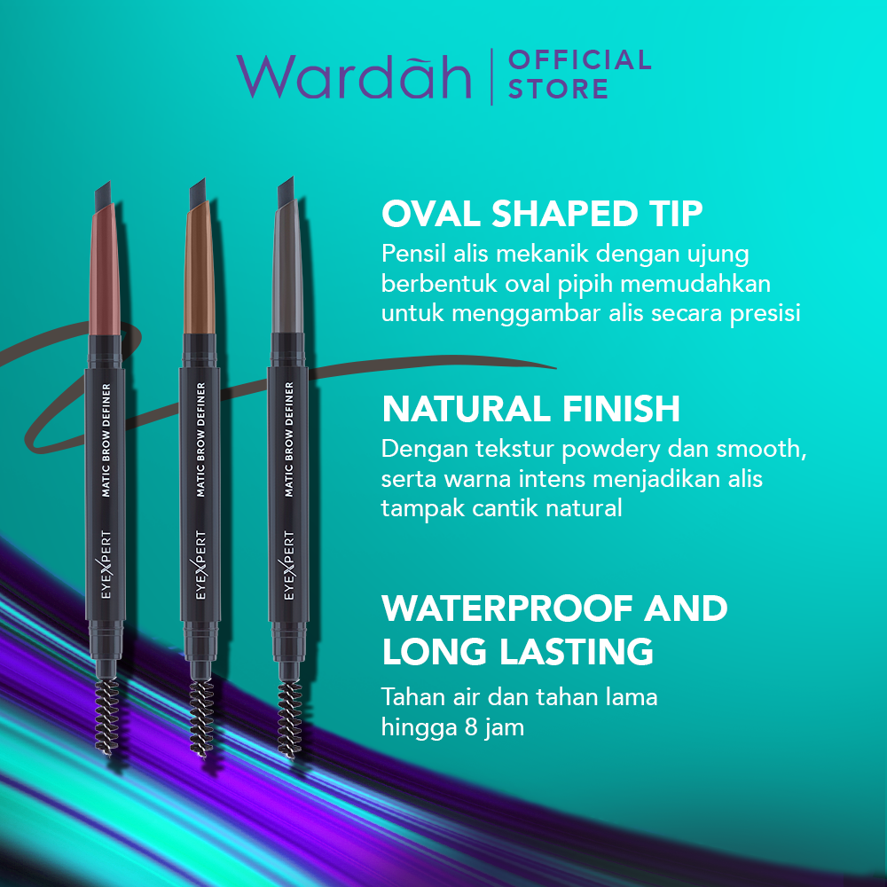 Wardah EyeXpert Matic Brow Definer - Pensil Alis Anti Air dan Tahan Lama Hingga 8 Jam - Mudah Digunakan dengan Teksur Powdery - Wudhu Friendly