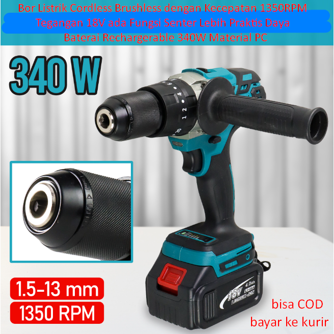 Jual Bor Listrik Cordless Brushless Dengan Kecepatan 1350RPM Tegangan ...