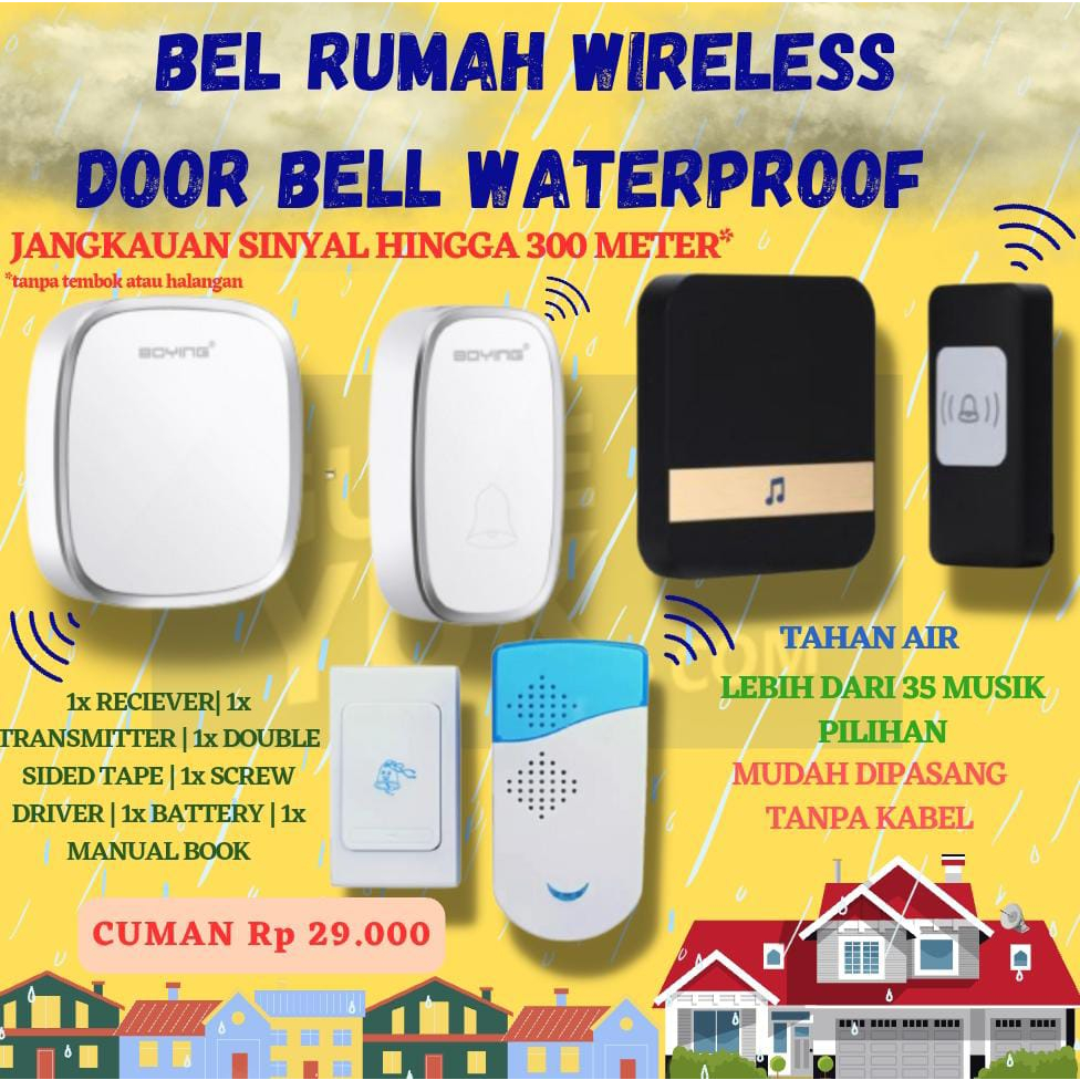 Jual Bel Rumah Wireless Door Bell Waterproof Pintu 1 Receiver [READY ...