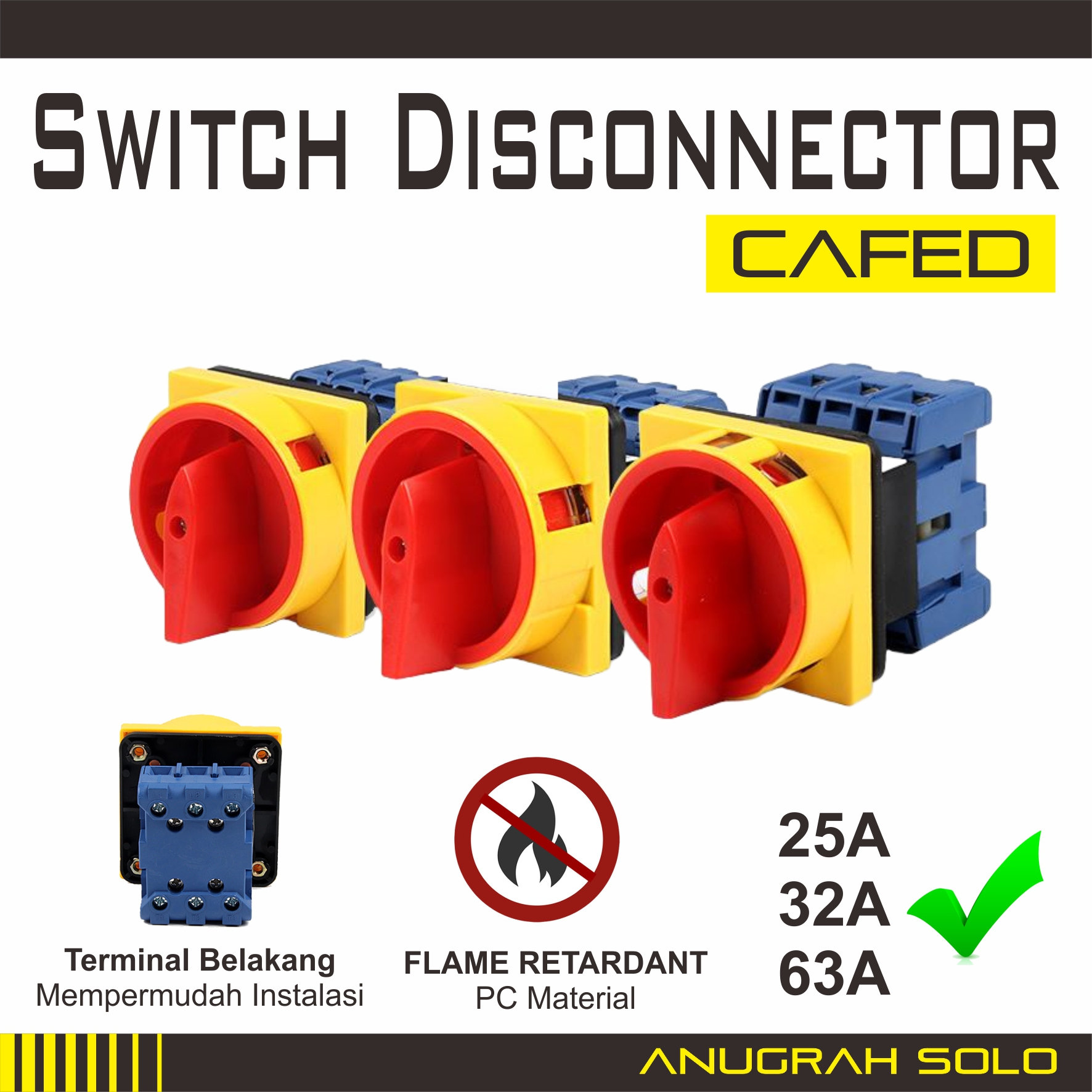 Jual CAM SWITCH ON-OFF 3 PHASE 25A 32A 63A JYD11/3 CAFED 3 POLE 25A 32A ...