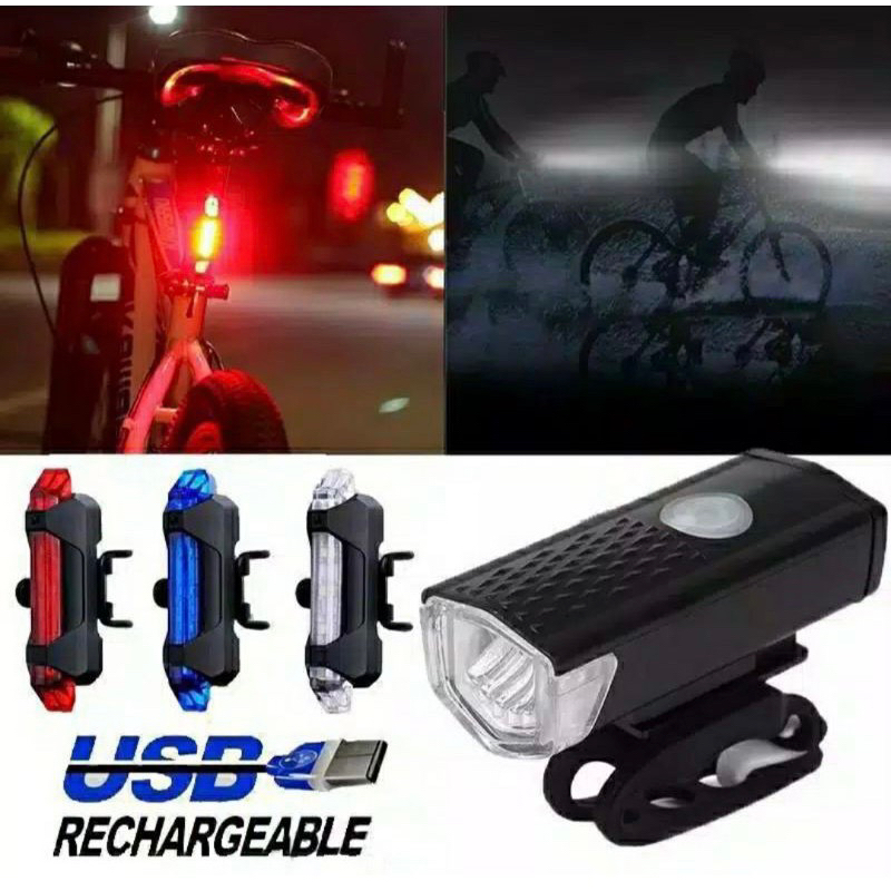 Jual PROMO***Paket lampu sepeda depan dan belakang LED USB Charge ...