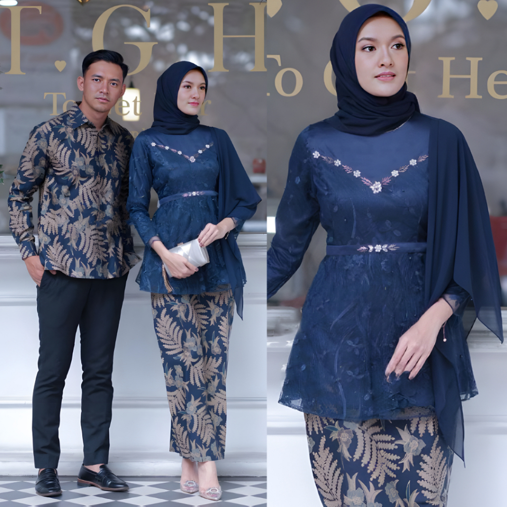 Jual New Arrival Set Couple Kebaya Alyra Navy Kebaya Wisuda Kebaya