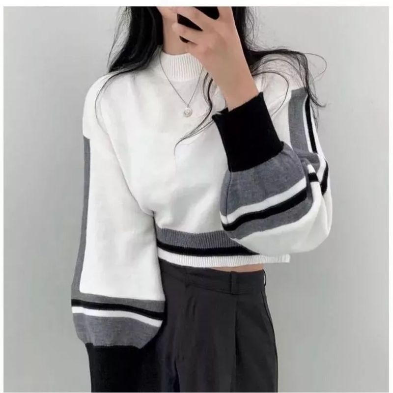 Jual Kyuna Sweater Rajut Crop Top Knit Wanita Premium Tebal Oversize ...