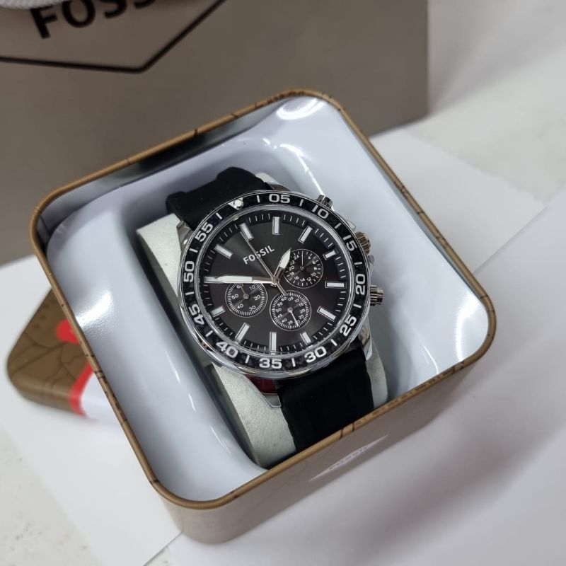 Jual free set box kaleng & buku manual & paperbag // jam tangan pria foss ring menit chronograph