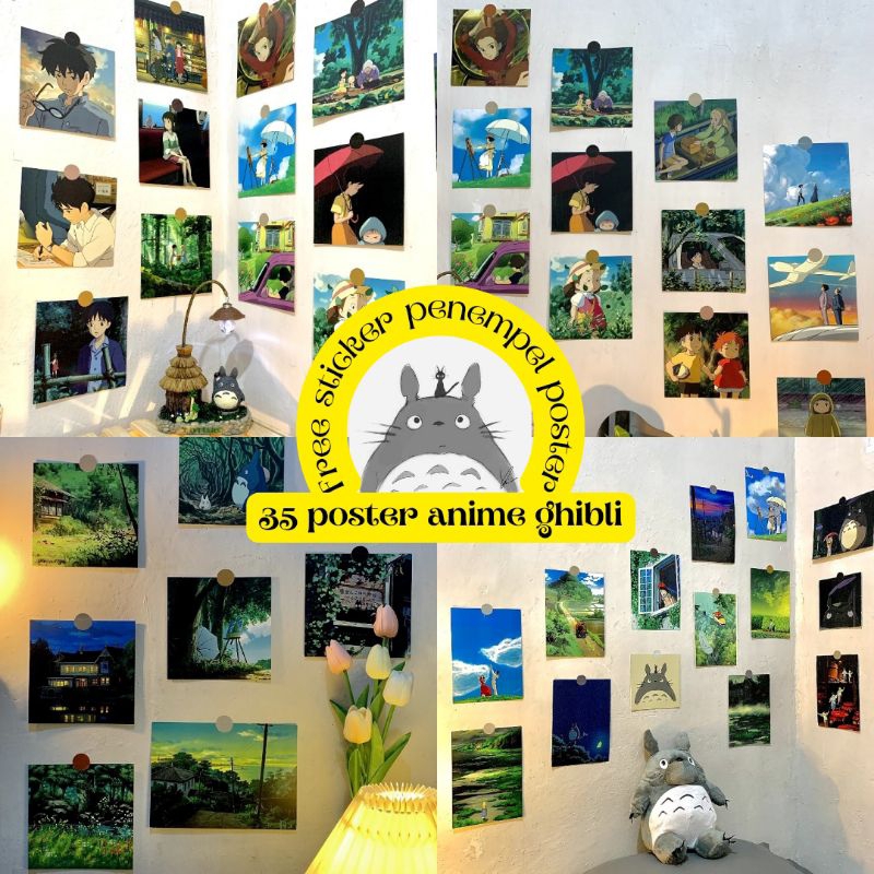 Jual 35 Poster Anime Ghibli Free Sticker Penempel Ukuran 15x15cm