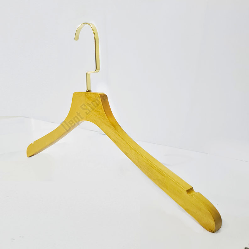 Jual Hanger Kayu Datar Dewasa Gold Hook Gepeng Emas Flat Natural