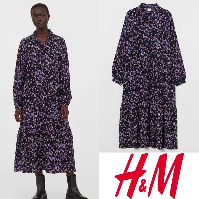 Jual H m Hnm hm black purple collared maxi long dress Shopee Indonesia